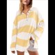 thumbnail image 2 of Suéteres de Cuello en V y Larga con Botones y Bloques de Color A Rayas para Mujer, Moda de Otoño 2025, Talla Grande y Amarillo M, 2 of 7