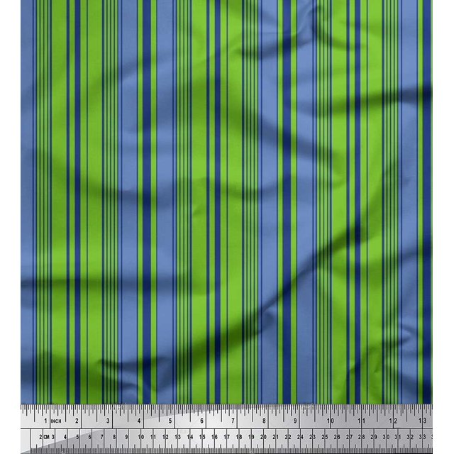 Soimoi Tissu Crêpe polyester Vert à Rayures Verticales au Mètre 52 Pouces de Large