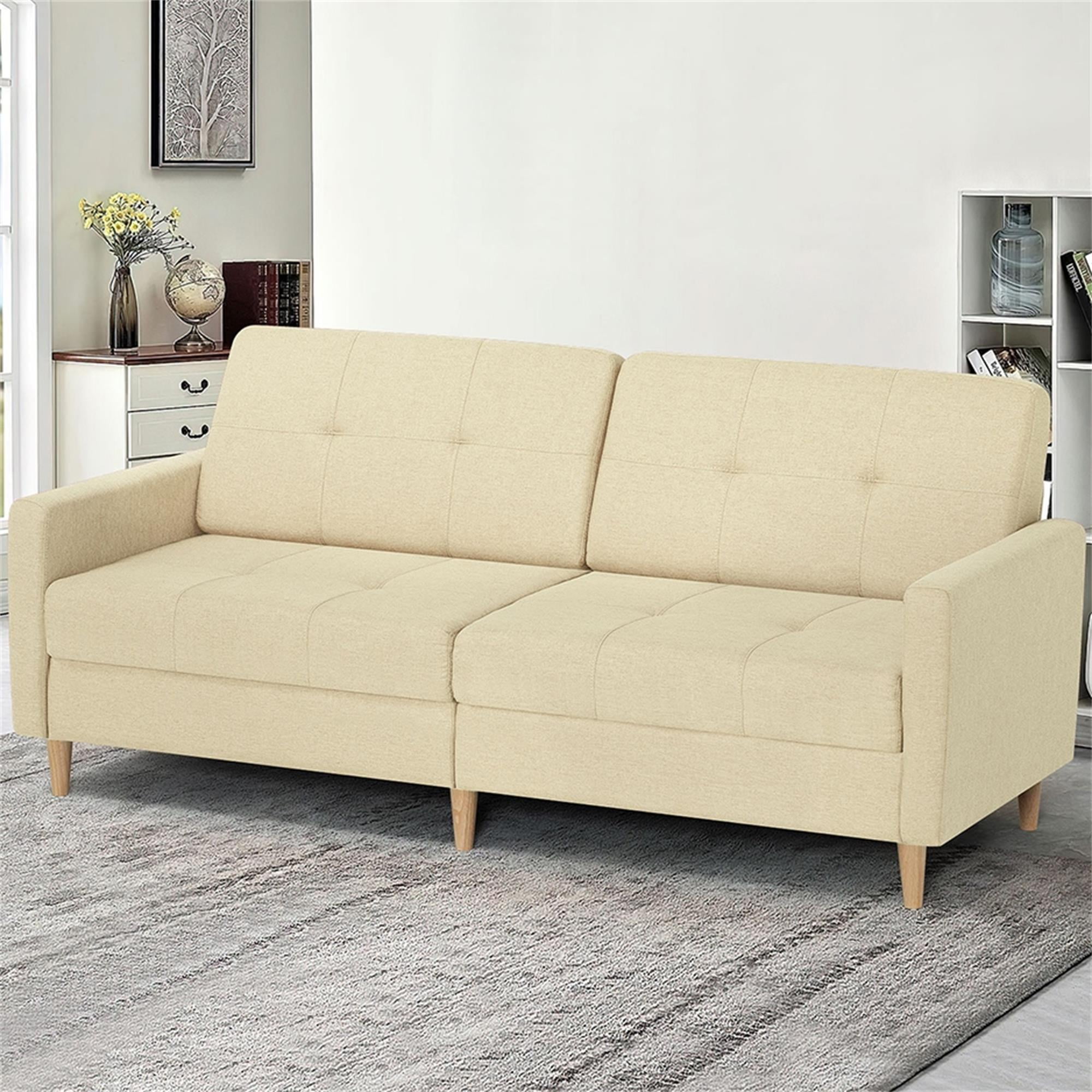 Kadyn Loveseat Sofa Bed, Mordern Convertible Sofa with Adjustable Backrest and Wooden Legs, 2-Seat Couch for Bedroom, Beige Kadyn Loveseat Sofa Bed, Mordern Convertible Sofa with Adjustable Backrest and Wooden Legs, 2-Seat Couch for Bedroom, Beige