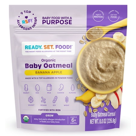 UPC: 0850035382080 | Ready. Set. Food! Organic Early Allergen Introduction Baby Oatmeal Banana Apple 8 oz