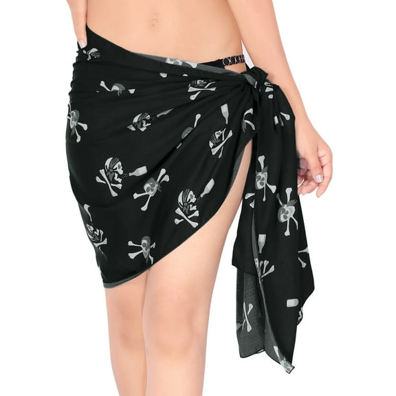 HAPPY BAY Women's Costumes Beachwear Summer Pareo Caribbean Skull Pirate Casual Swimsuit Swim Cover up Sarong Coverups Mini Skirt Beach Wraps One Size Black, Skulls