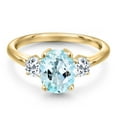 thumbnail image 3 of Gem Stone King 10K Yellow Gold Sky Blue Topaz and White Topaz Engagement Ring for Women | 2.66 Cttw | Oval 9X7MM | Gemstone November Birthstone | Size 9, 3 of 6