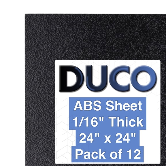 Duco USA-Made ABS Plastic Sheet 1/16 Inch Thick 24" x 24" - 12 Pack of Black Thermoplastic Panels - Textured, Heat Moldable ABS Board for DIY, Car Interiors, Crafts, and More