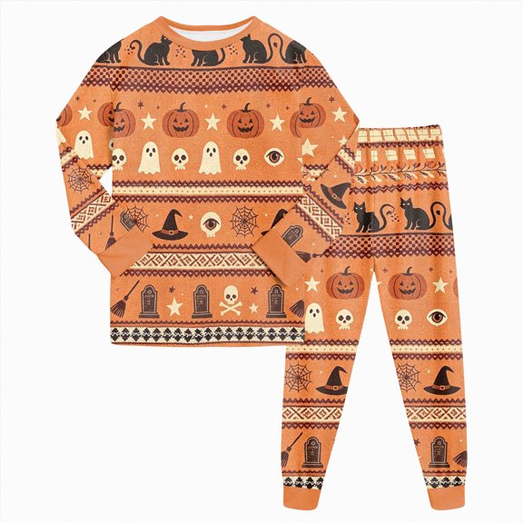 Leey-World Matching Halloween Pajamas Toddler Boys Girls Pajamas Snug Fit Halloween Graphic Long Sleeve Top and Pants 2 Piece Pjs Set