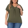 thumbnail image 1 of GRACE & GRANDEUR Blusa Talla Grande para Mujeres con Cuello en V y Mangas Cortas con Volantes, Camiseta de Verano Verde 4X, 1 of 1