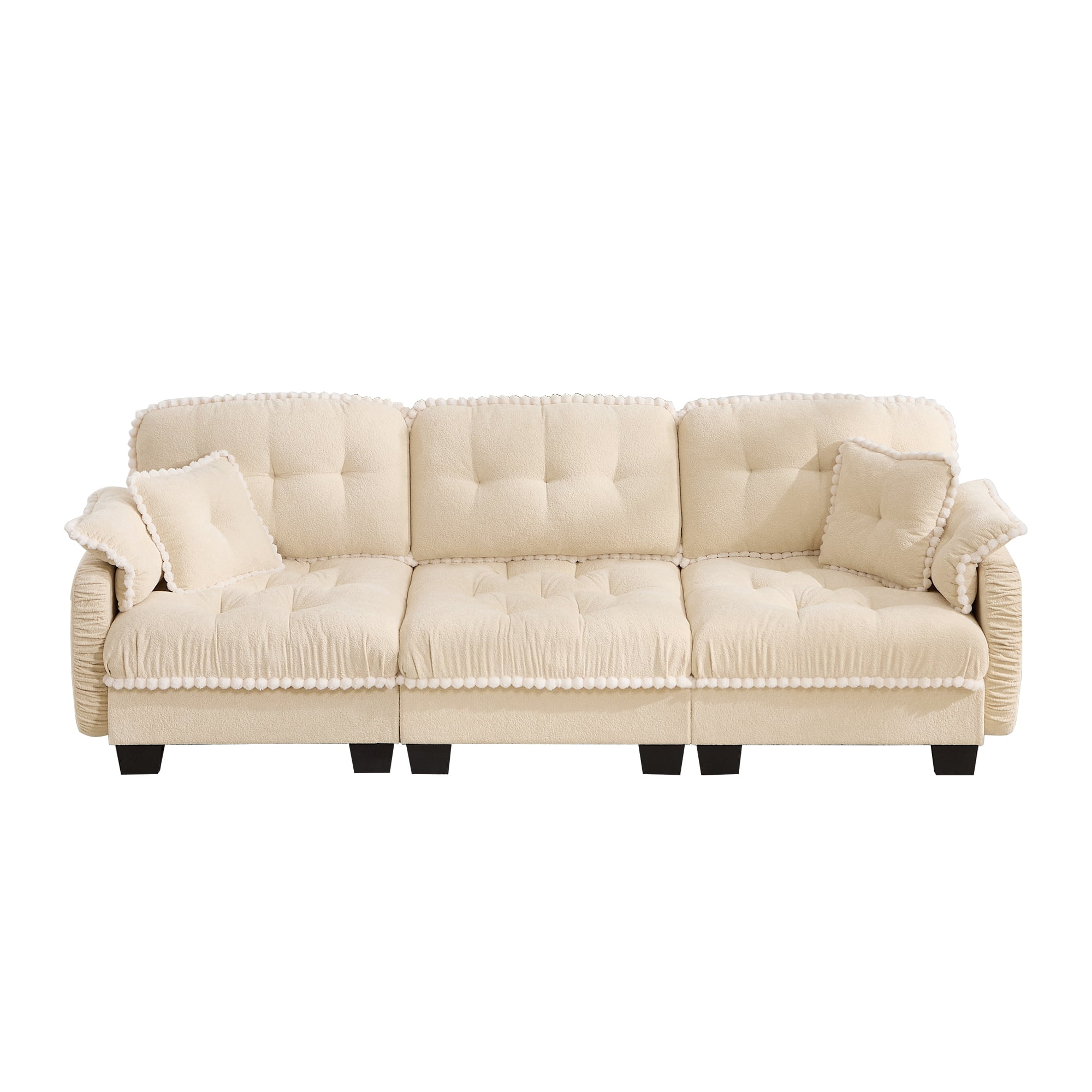Aenkyo 100.7" Chenille Modular Sectional Sofa, 3-Seater with 23.8" Deep Seats, Beige