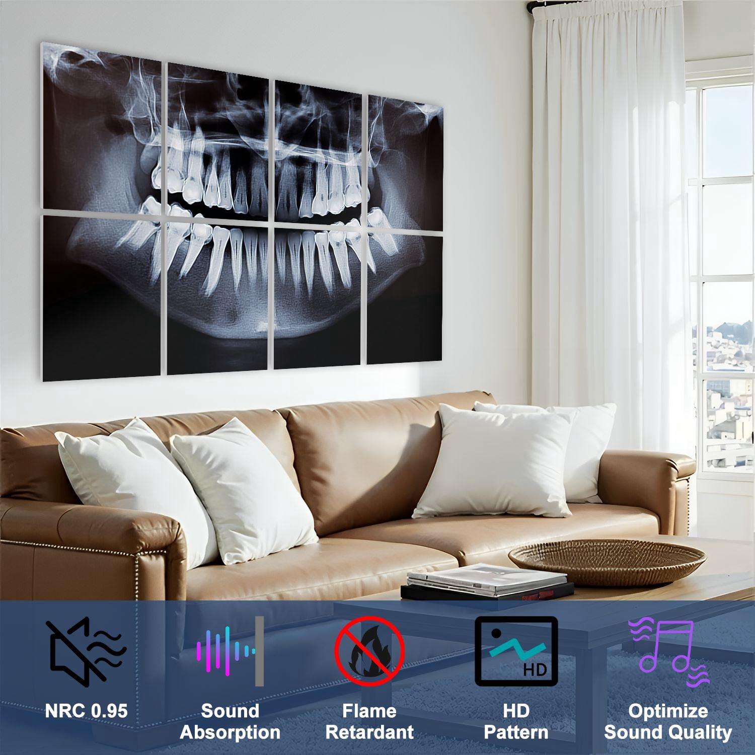 Dental 8 Pack Art Acoustic Panels Sound Absorbing Dental photography dentist Implant Anatomy Decorative Soundproof Wall Panels Self Adhesive for Physician Hospital Office 48"x32"