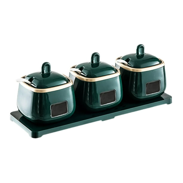 Juego de caja de especias, tarros para condimentos de cocina con tapa de cuchara, almacenamiento de especias multiusos Verde oscuro
