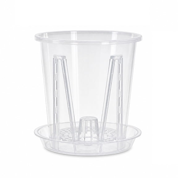Clear Plastic Orchid Pot with Drainage Holes and Tray, 3.9in Breathable Planter for Phalaenopsis and Root Control, Visible Root Growth Container