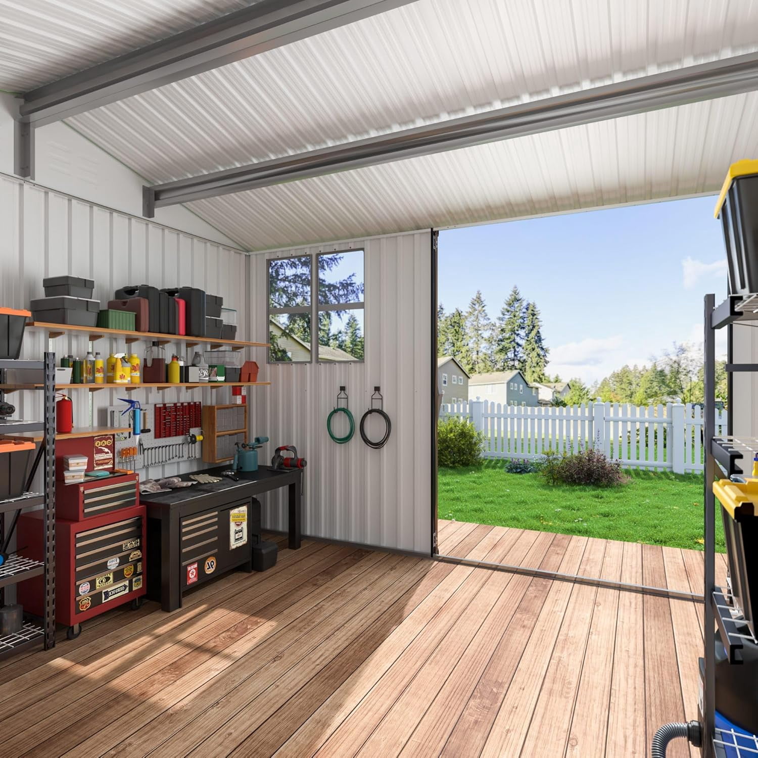 10x10 FT Outdoor Storage Shed, Metal Garden Tool Shed with Updated Frame Structure, Lockable Doors and Windows, Ideal for Backyard Garden Patio Lawn