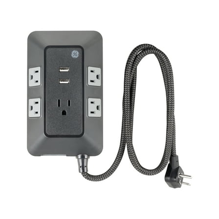 GE Adapt 5-Outlet Surge Protector Power Strip, USB Hub, 3ft Braided Cord, Black