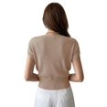 thumbnail image 3 of Gynyvoja Women'S V-Neck Wrap Front Ribbed Knit Short Sleeve Fitted Cropped Sweater Tos Brown M, 3 of 7