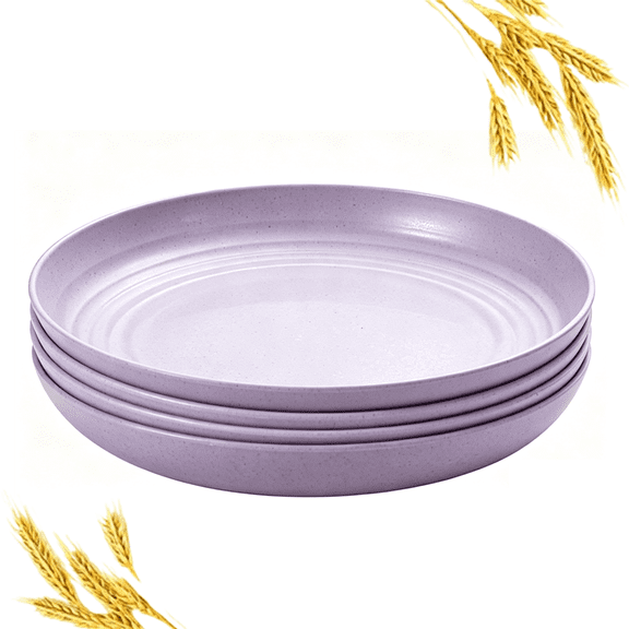 Bxaolu 8.9 Inch Unbreakable Wheat Straw Plates - 4PCS Reusable Plate Set - Dishwasher & Microwave Safe - Dinner Dishes Lightweight Plates Salad Adult Plate for Kitchen Camping - BPA Free - Purple