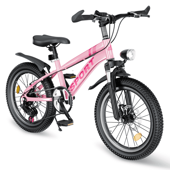 Holaki 20 Inch Kids Boys Girls Bike for 7-13 Years Old, Kids Bicycle Adjustable Seat with Basket, 7-Speed Gears, Dual Disc Brakes & Shock Absorber Front Fork for Birthday Gift,  Pink