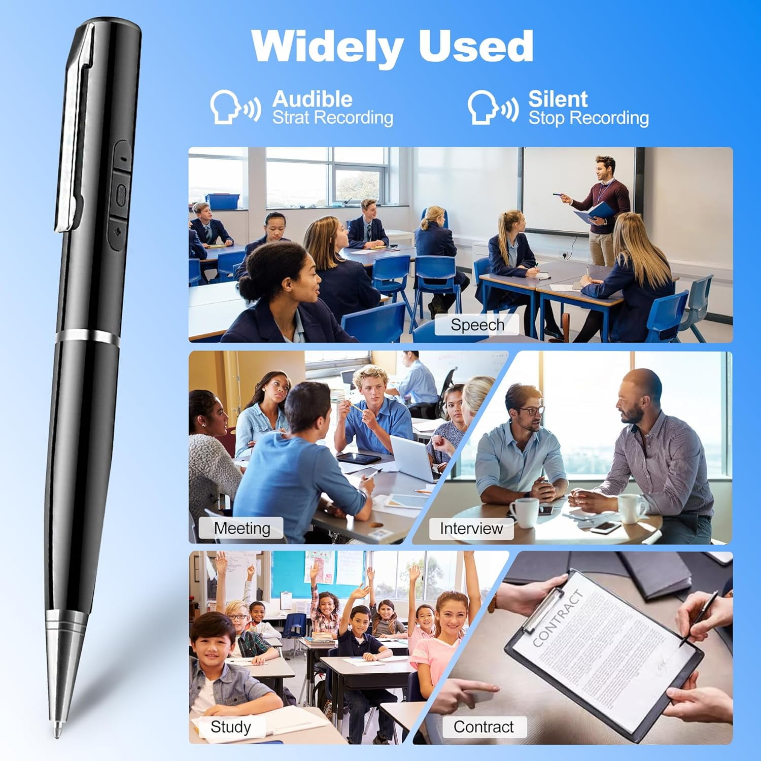 AI Digital Voice Recorder-64GB Voice Activated Recorder with Playback,AI-Intelligent Noise Reduction Mp3 Player, Voice Activated Sound Audio Tap Recorder Device for Meeting,Course,Lectures,Interviews