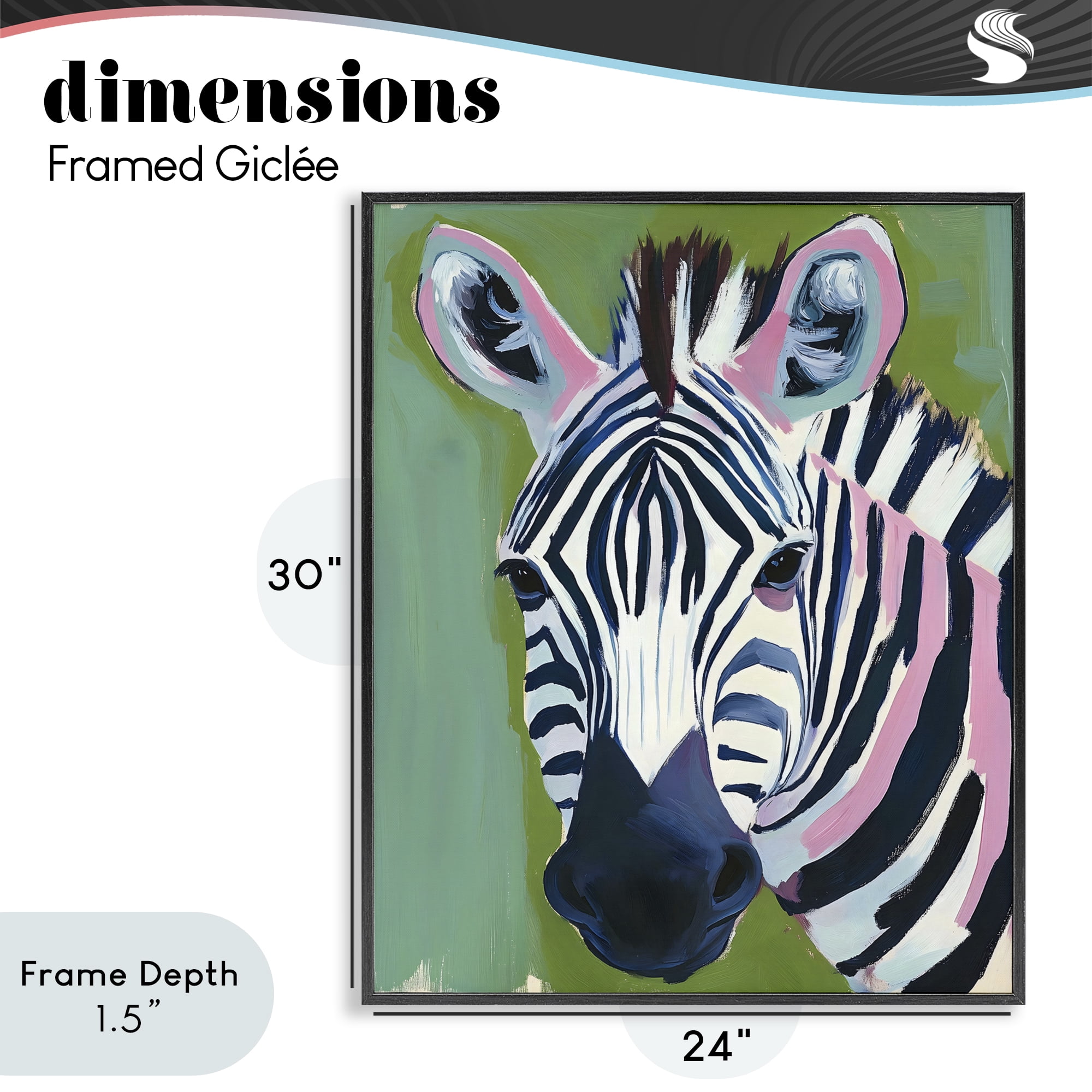 Stupell Industries Funky Zebra over Green Black Framed Giclee Art, design by The Prints Vibe