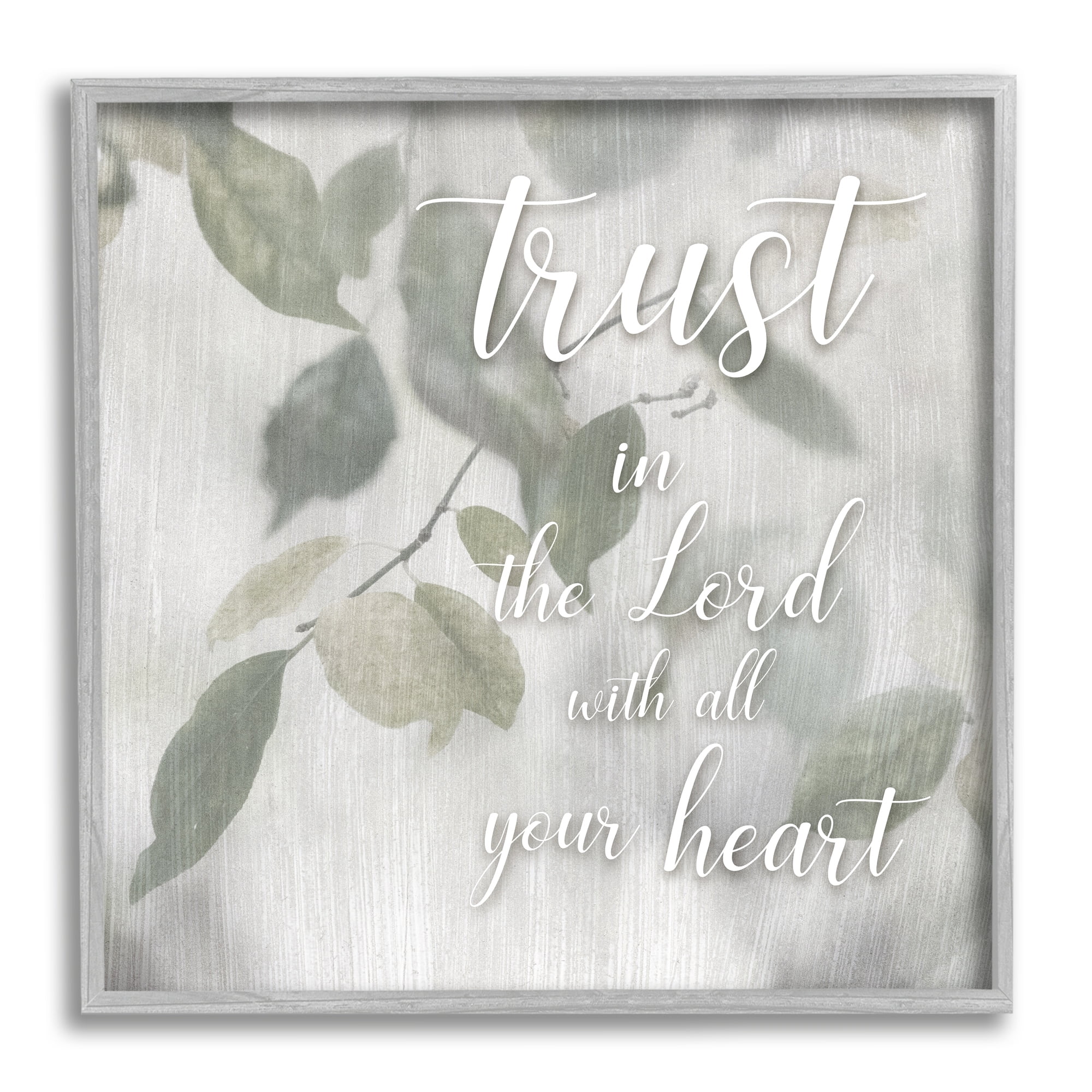 Stupell Industries Trust The Lord Motivating Religious Quote Botanical Leaves Graphic Art Gray Framed Art Print Wall Art, Design by Irene Weisz