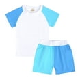 thumbnail image 1 of Hiiyo Boys Summer Outfits Cotton Tracksuit Patchwork Color Short Sleeve T Shirt with Shorts Set, 1 of 4