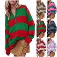 thumbnail image 1 of LOVZFMLL Sweaters for Women, Acrylic V-Neck Ribbed Pullover Striped Color Block Fashion Polo Loose Long Sleeve Tops Warm Fall Winter Clothes, 1 of 9