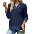 thumbnail image 6 of Wevis Women's Patch Denim Collar Knit Sweater Button Down Long Sleeve Autumn Blouse Casual Layered Look Fall Pullover Tops, 6 of 7