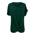 thumbnail image 4 of XUELUO Boho Tops For Women Summer Solid Color V Neck Short Sleeve Loose Casual Elegant Shirts For Women T Shirts Holiday Wear,Green,XXL, 4 of 5