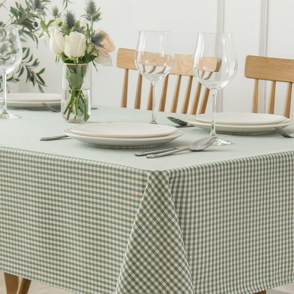 shiyou-Checkered Square Tablecloth Stain Resistant Waterproof and Wrinkle Resistant Washable Heavy Weight Soft Table Cloth Gingham for Dining Room and Outdoor Use, 52 x 52 Inch Sage White