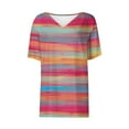 thumbnail image 5 of Summer Tops for Women V Neck Striped T Shirts Colorblock Trendy Casual Short Sleeve Base Graphic Tees Plus Size (M, Hot Pink), 5 of 7