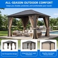 thumbnail image 4 of Dextrus 10x12ft Hardtop Gazebo with Nettings and Curtains, Heavy Duty Galvanized Steel Outdoor Vertical Stripes Roof for Patio, Backyard, Deck, Lawns, Brown, 4 of 10