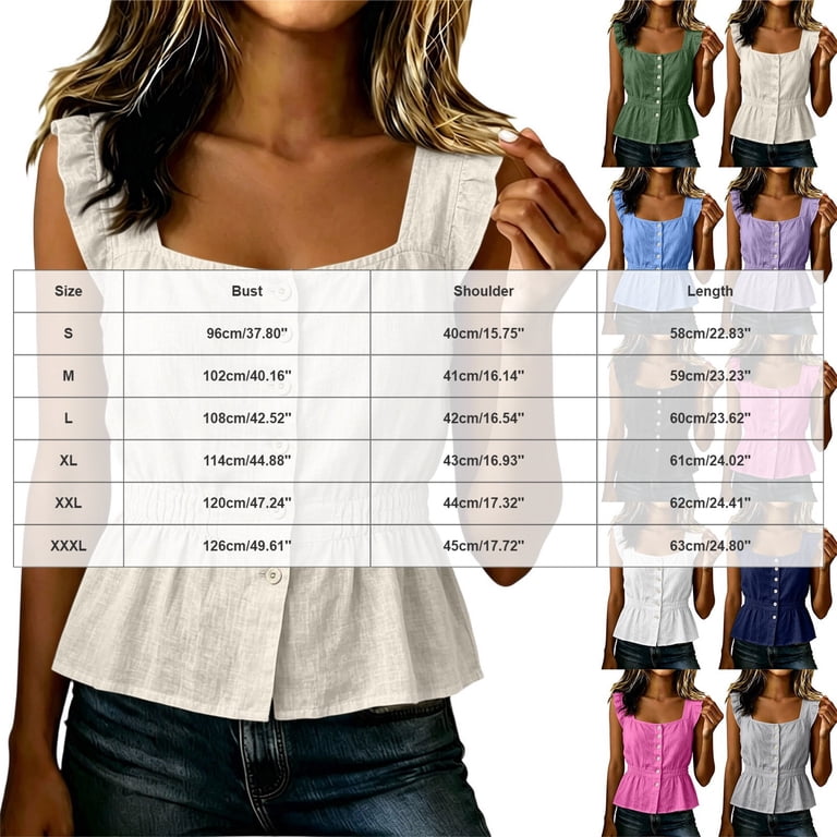 Mnuaqn Women Button Front Tank Tops Sleeveless Square Neck Ruffle Strap ...