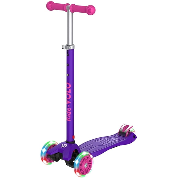 RideVOLO K01 Kick Scooter Suitable for 3-8 Years Old,PU Flashing Wheels,3 Adjustable Heights,ABEC-7 Wheel Bearings,5.1inch Extra-Wide Deck,Max Load 110lbs(Purple)