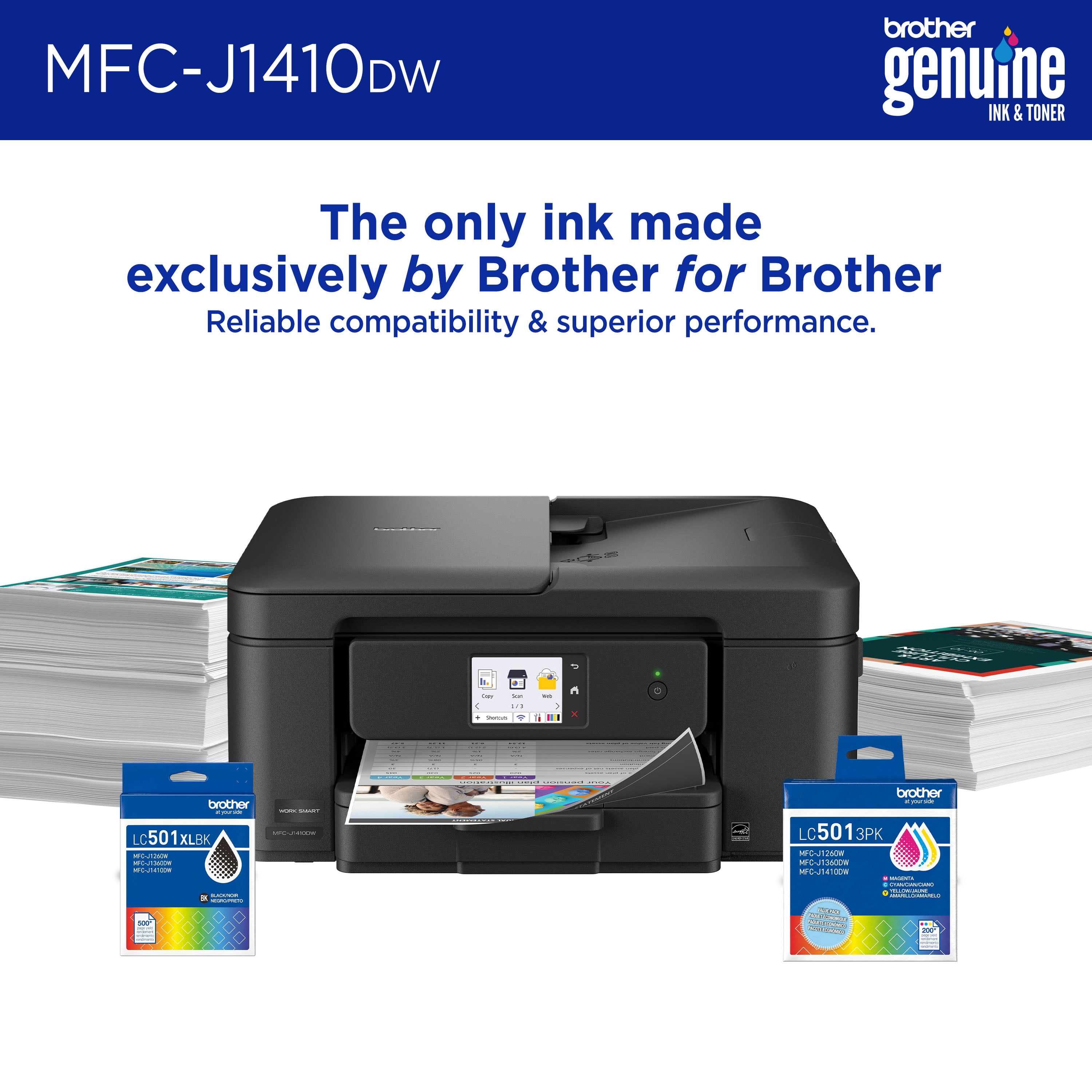 Brother Work Smart 1410 MFC-J1410DW Wireless Color Inkjet All-in-One Printer with 2.7” Color Touchscreen and Automatic Duplex Printing