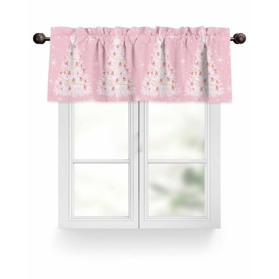 Pink White Christmas Tree Kitchen Valances for Windows Winter Pine Tree Snowflake Valance Curtains for Kitchen /Living Room/Bedroom/ Bathroom Decor, 54"x18 " ,Rod Pocket 1 Panel,