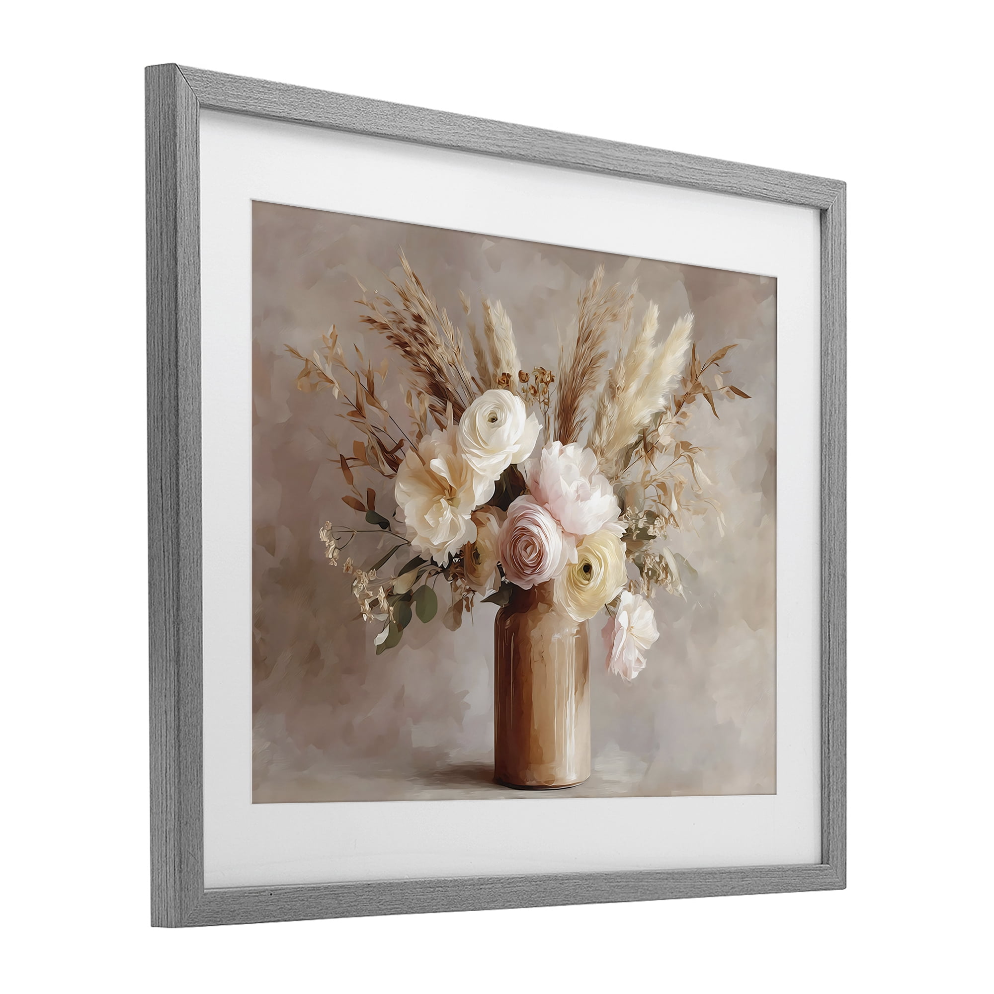 Stupell Industries Elegant Wheat Bouquet in Vase Gray Framed Print Under Glass, design by Franklyn Gregory