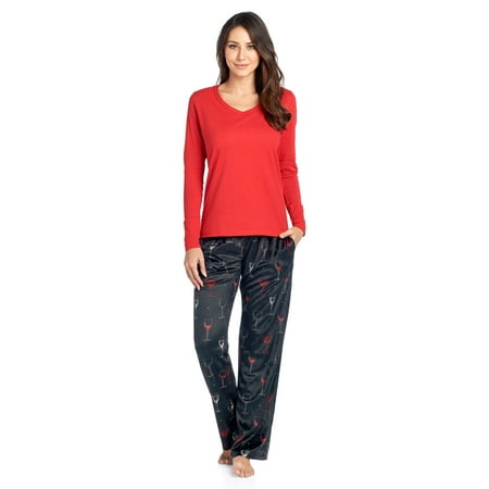 

Ashford & Brooks Women s Jersey Knit Long-Sleeve Top and Mink Fleece Bottom Pajama Set