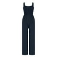thumbnail image 6 of One Piece Jumpsuits for Women Dressy Casual Sleeveless Crewneck Wide Leg Rompers Jumpers Vacation Summer Outfits Dark Blue S, 6 of 7