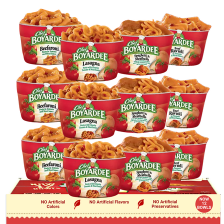 Microwaveable Pasta Bowls Variety Pack, 12 Count (7.5 oz) - ChefBoyardee Featuring Lasagna, Beef Ravioli & Spaghetti with Meatballs