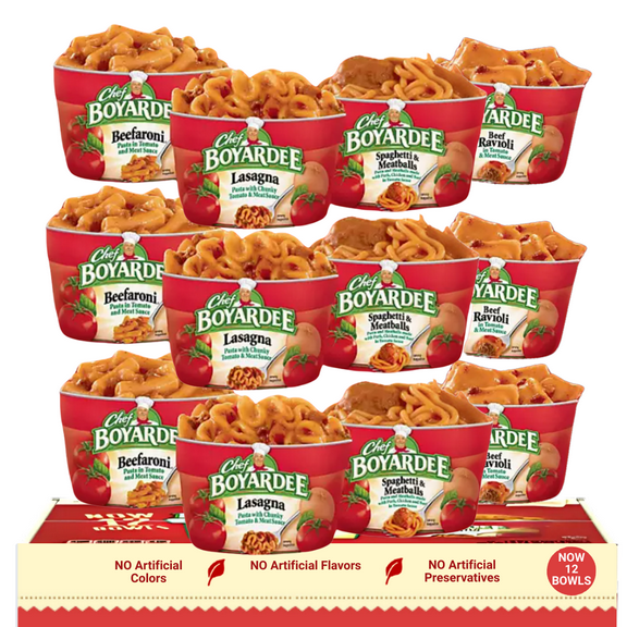 Microwaveable Pasta Bowls Variety Pack, 12 Count (7.5 oz) - ChefBoyardee Featuring Lasagna, Beef Ravioli & Spaghetti with Meatballs