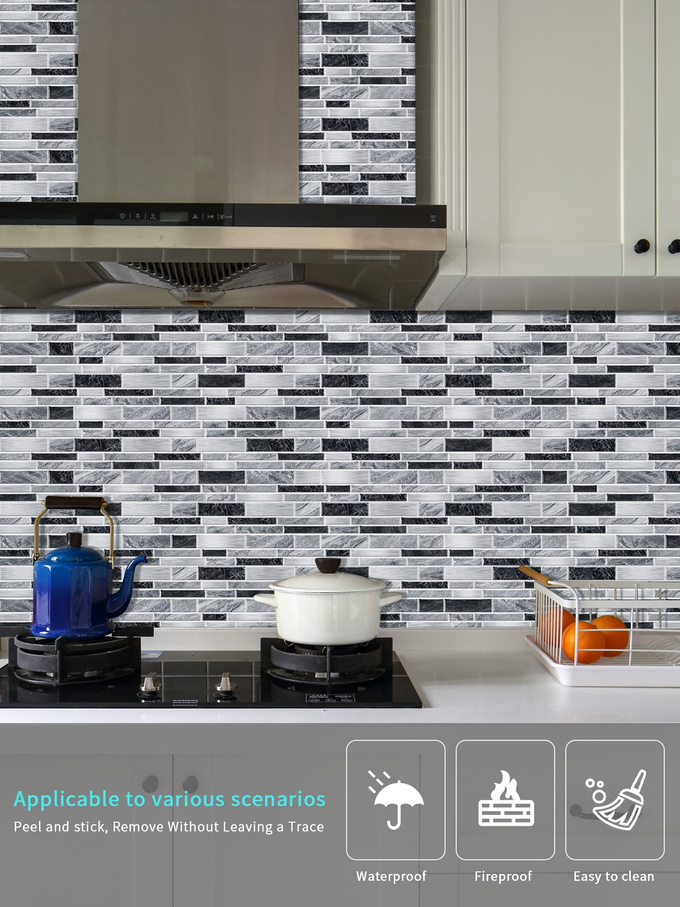 Peel and Stick Backsplash 3D Wall Tiles,Self-Adhesive,Oil Proof,Waterproof, Removable Wall Panels for Kitchen & Bathroom,Modern Design, Easy Install (9.68x4.72 inch,48 Pack)
