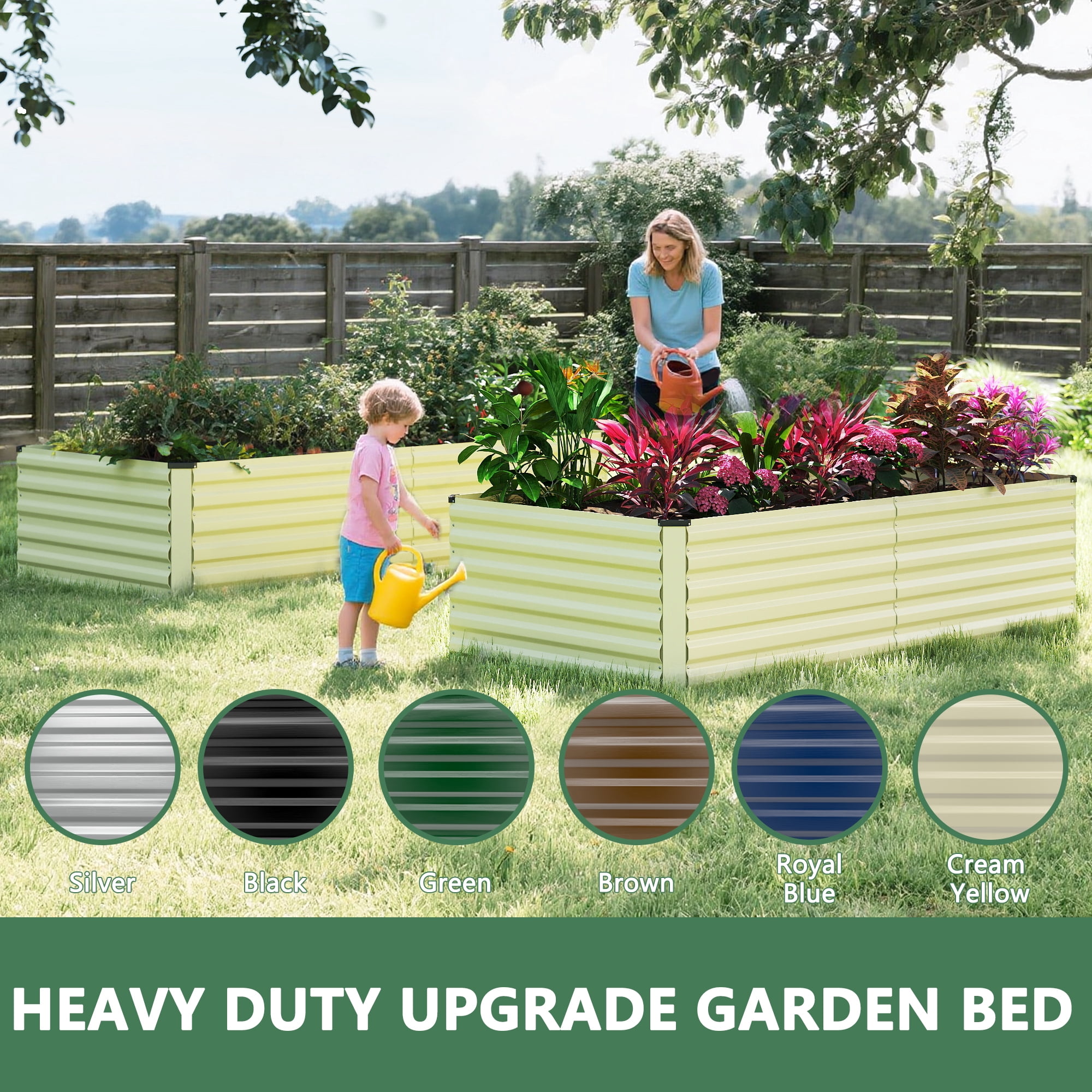 FOOWIN 2 Pack 6x3x2ft Outdoor Metal Raised Garden Bed,Planter Box for Vegetables,Flowers,Herbs w/269 Gallon Capacity, Cream Yellow