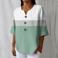 thumbnail image 4 of ASDFVBKG Womens 3/4 Sleeve V Neck Cotton Linen Shirts Trendy Vintage Striped Pattern Tops Relaxed Fit Loose Soft Tee Tops Green M, 4 of 4