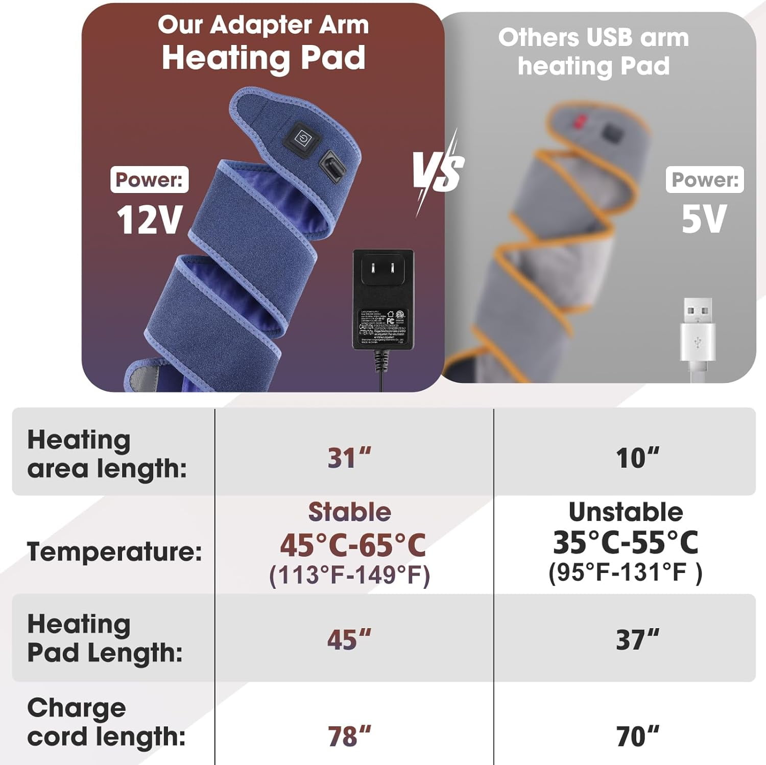 Elbow Heated Pad Wrap for Multiple Body Areas, Flexible Electric Heating Pads for Elbow Arm Wrist Ankle Leg Knee, Fast Heating Body Wrap Heated Brace with 3 Heat Settings and Long 78" Power Cord