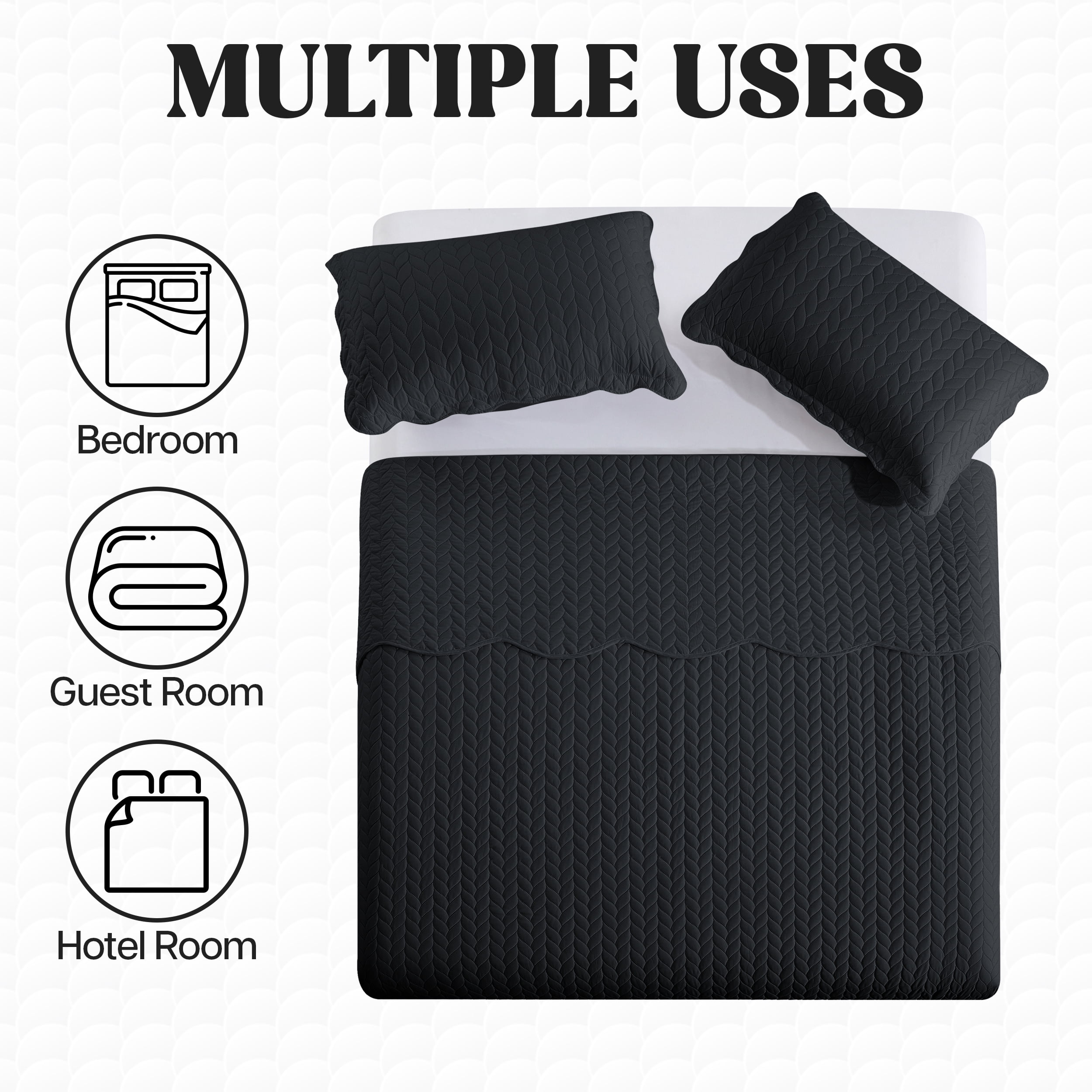 Imperial Rooms Luxury Soft Contemporary 2-Piece Quilt Set Reversible Black Chevron Ultrasonic Weaving Twin