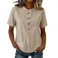 thumbnail image 3 of Thousandth Women's Summer Oversized Blouses Striped Henley Breathable Casual Shirts Trendy V-Neck Short Sleeve Tops with Buttons Loose Fit Pullover, 3 of 8