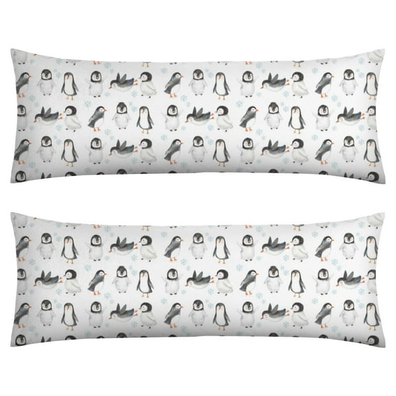 Snowflake & Emperor Penguin Printed Body Pillow Cover - 20x54 Stretchy Pillow Case with Invisible Zipper - Winter Animal Design for Sleeping & Decorate