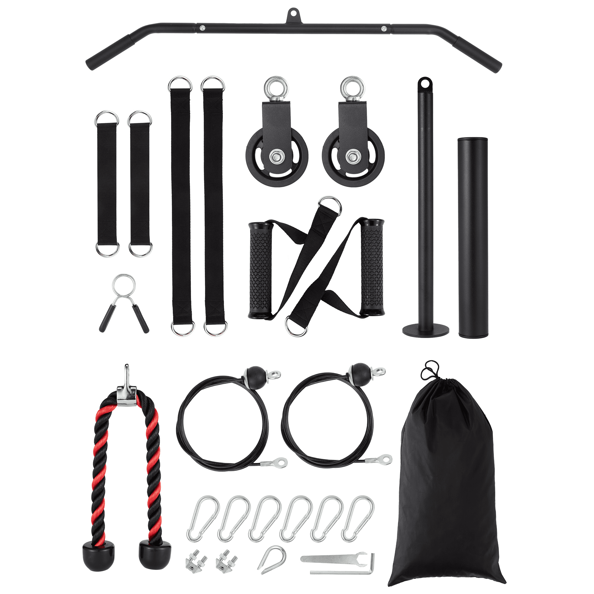 JoanKaren LAT and Lift Pulley System Gym,Upgraded DIY Fitness Weight Cable Pulley Machine Attachments Set with 2 in 1 LAT Pulldown Bar, Tricep Rope, Biceps Curl, Chest Fly Handles
