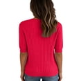 thumbnail image 5 of Garbnen Ribbed T Shirts for Women Knitted V Neck Button Half Sleeve Tops for Women Fitted Summer Stretch Basic Tunic Sweater Women Red XXL, 5 of 5