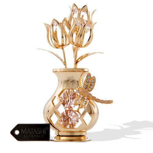 Matashi Crystal Decorative 24K Gold Plated Crystal Studded Flower