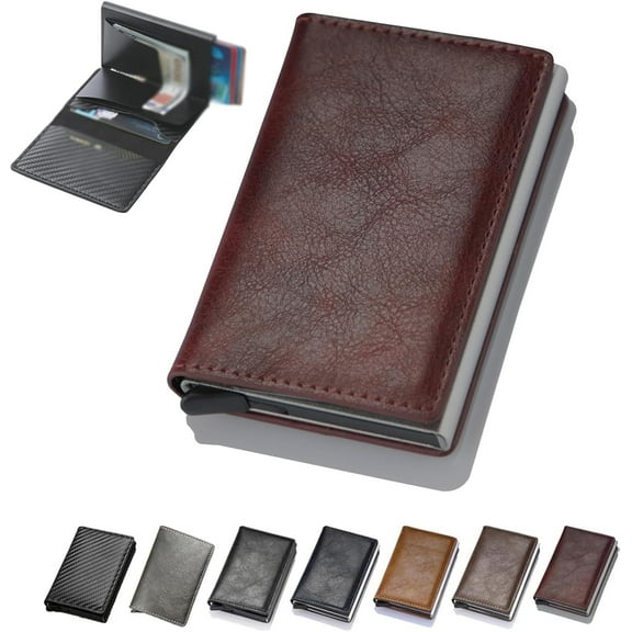 Simplofficial Simple Toggle Wallets for Men, Auto Pop up Wallets, Men's Genuine Leather Wallet Rfid Blocking, Anti-Theft Minimalist Credit Card Holder (Red)