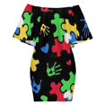 thumbnail image 6 of Autism Theme PUZZLE Heart Pattern Women's Off The Shoulder Ruffles Summer Wedding Guest Loose Casual Party Beach Dress, 6 of 9