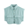 thumbnail image 1 of Fall Saving! srobpty Women's Sleeveless Jacket Jacket, Women's Solid Color Large Pocket Sleeveless Sleeveless Hooded Denim Jacket/Jacket Light Blue, S, 1 of 4